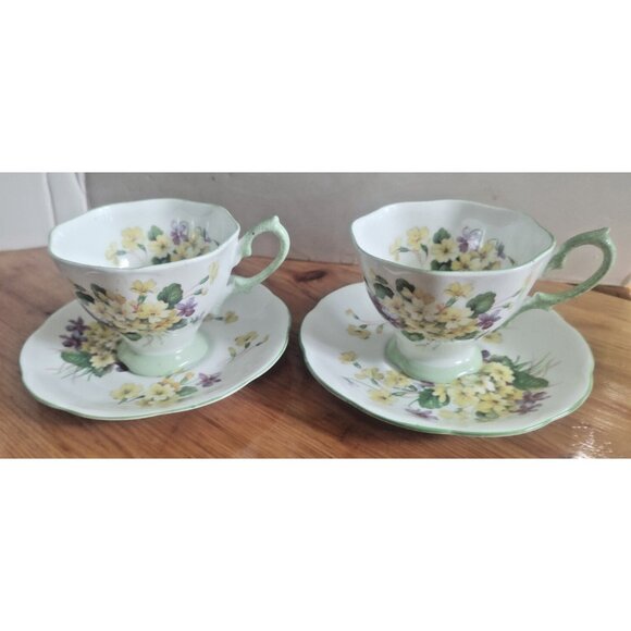 Vintage Royal Albert Yellow Vintage Primulette Teacup and Saucer Sets (2) 1950s - Picture 1 of 16